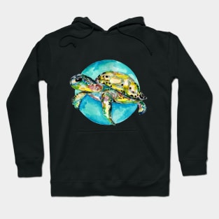 Sea Turtle Blue Circle Watercolor Hoodie